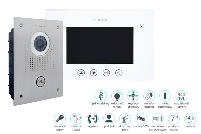 Zestaw wideodomofonu natynkowego Vidos S551 M670W